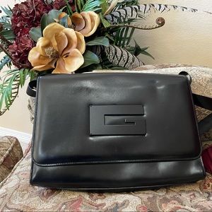 Authentic Gucci Shoulder Bag in Matte Black Leather with Large Square G Logo